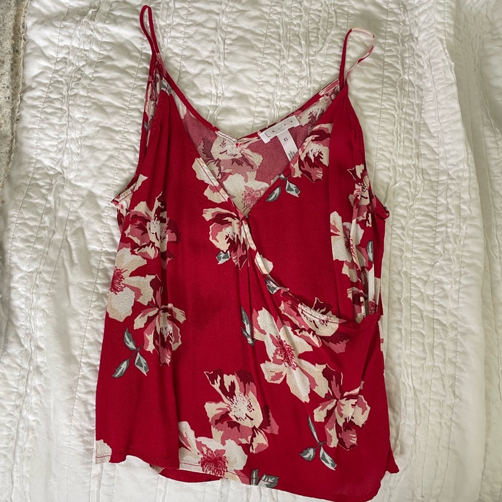 Leith Red Floral Spaghetti Strap Cropped Blouse